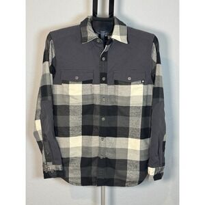 Marmot Men's Small Quilted Plaid Flannel Shacket Black Gray Shirt Jacket